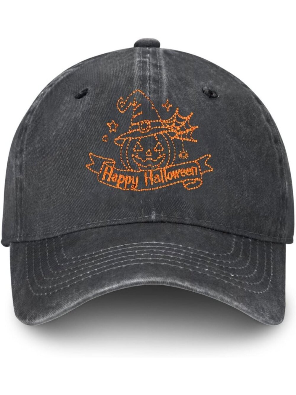 Unisax Halloween Pumpkin Embroidered Adjustable Washed Denim Baseball Hats